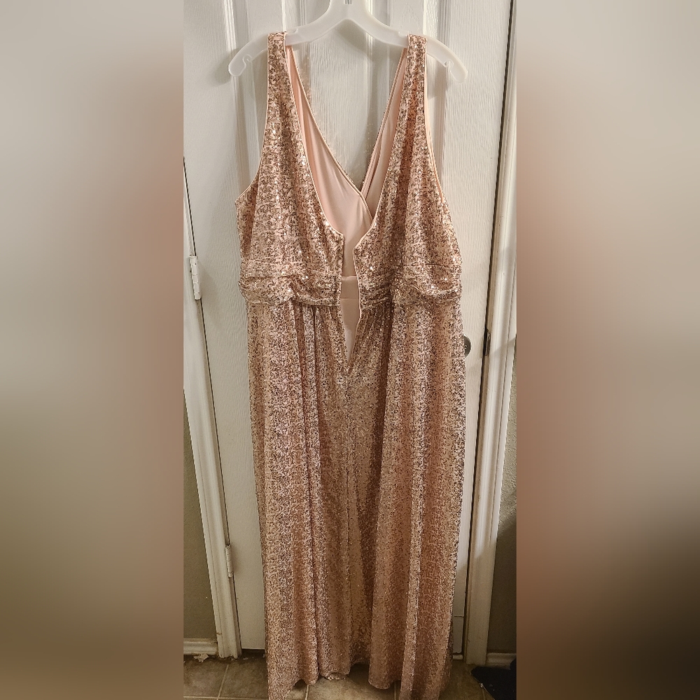 David's Bridal Rose Gold Sequined Bridesmaid Gown